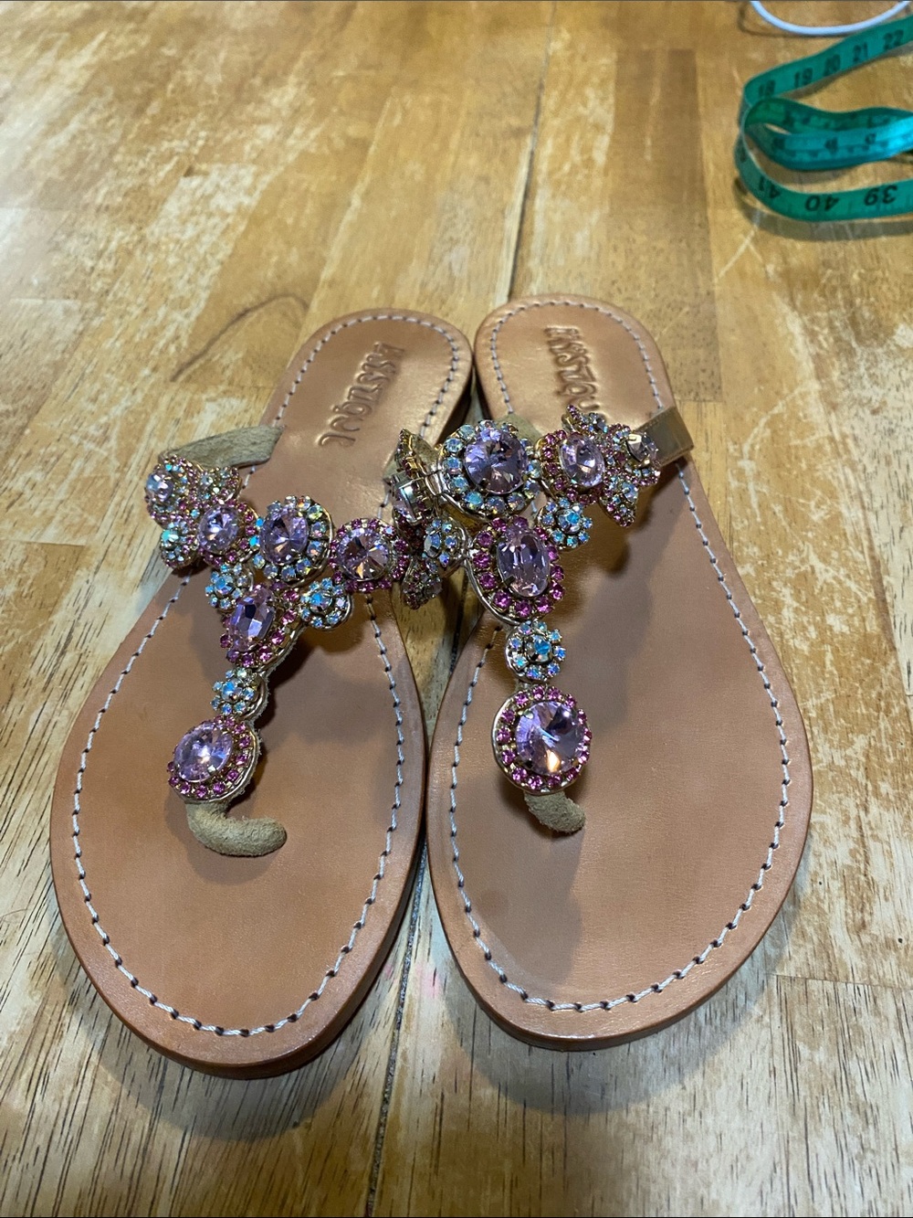 Beautiful size 10 Mystique Boutique Pink Jeweled Thong Sandals